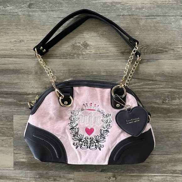 NEW! Juicy Couture Heritage Dome Velour Satchel Bag Dusty Blush Pink - Picture 1 of 6